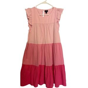 J.Crew Pink Ombre Tiered Linen Blend Ruffle Midi Dress Pockets size 10 Spring